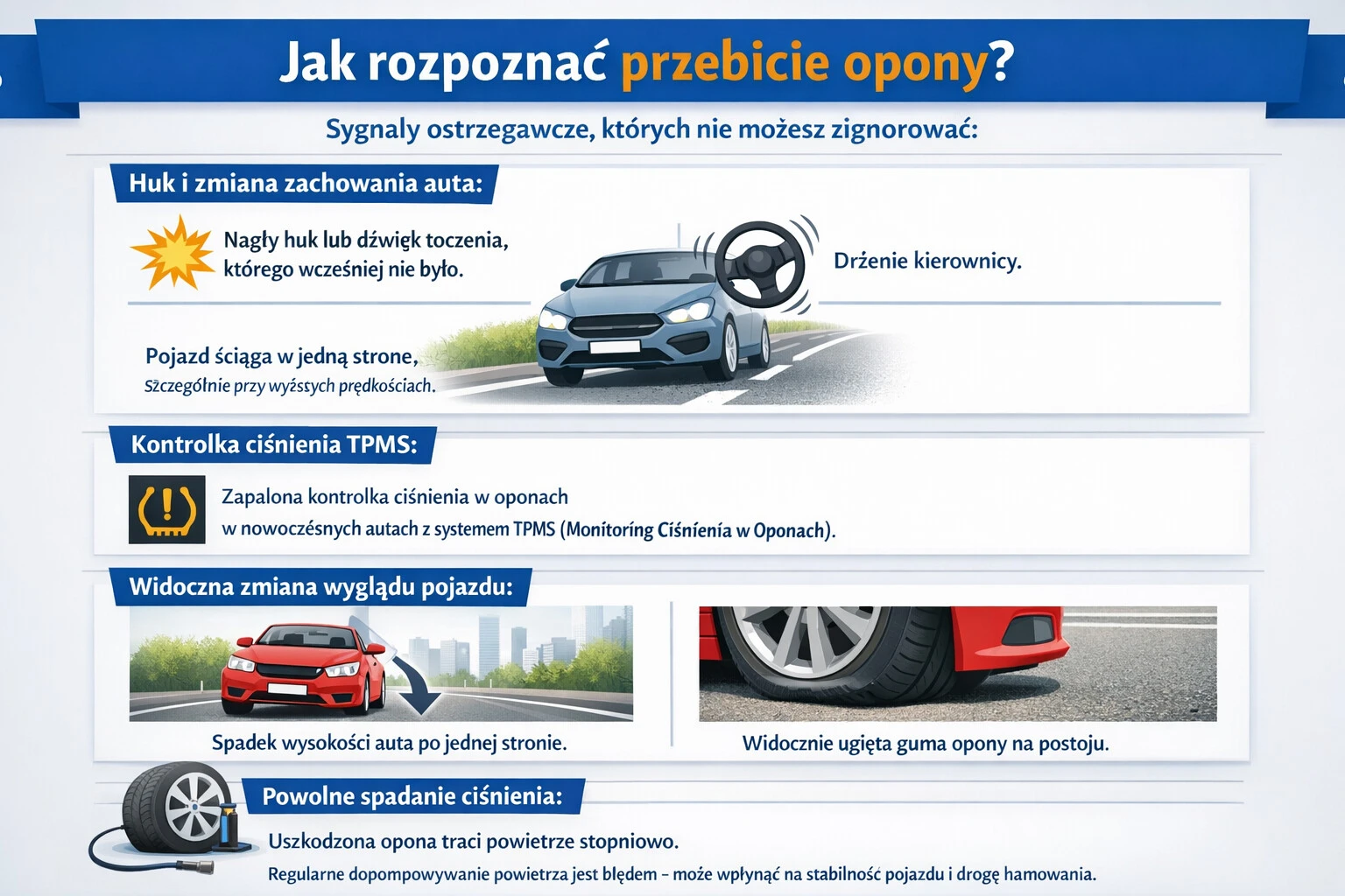 Jak rozpoznać przebicie opony?