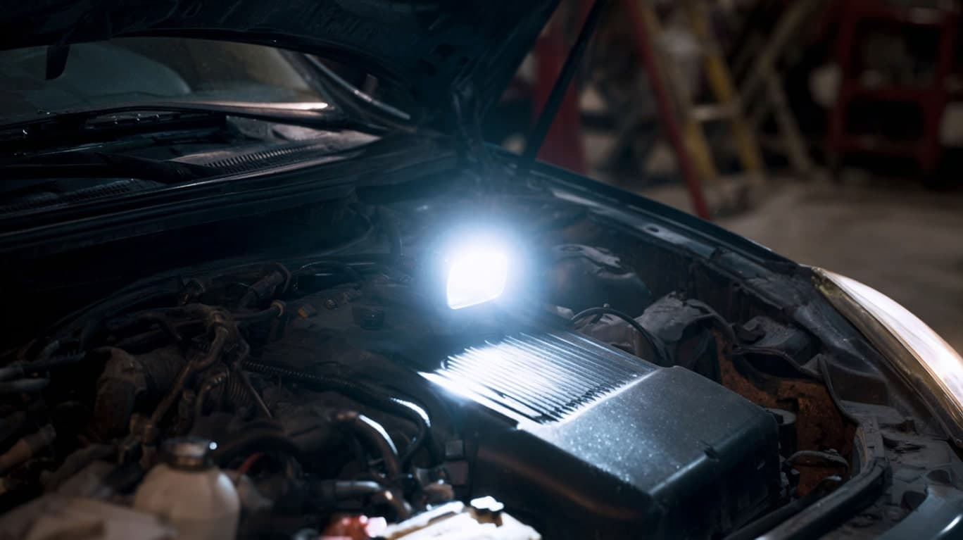 Latarka warsztatowa pod maską auta