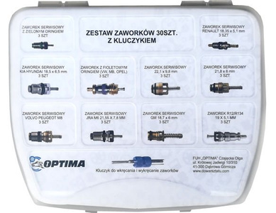 Zestaw zaworki serwisowe do klimatyzacji r134a  30szt z wykrętakiem