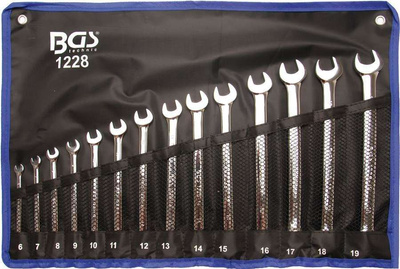 Klucze płasko oczkowe długie, 6-19 mm, 14 szt. poler