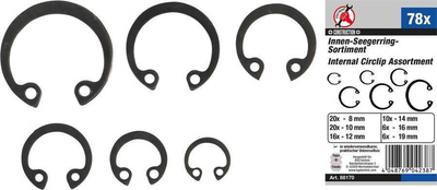 Pierścienie segera wewnętrzne 8 - 19 mm, 78 szt.