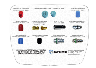 Zestaw adapterów i kapturków ochronnych do klimatyzacji samochodowej R134a