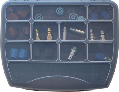 Zestaw adapterów i kapturków ochronnych do klimatyzacji samochodowej R134a