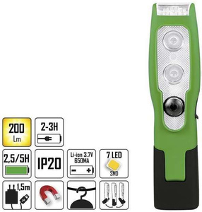 Latarka SMD, aku, 7+2 diody,  200 lm