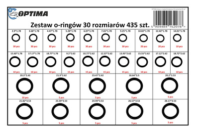 Zestaw o-ringów klimatyzacja 30 rozmiarów 435 szt